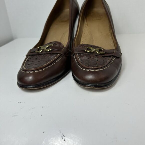 Circa Joan & David Brown Leather Woven Vamp Loafer Style Pumps Size 10M - Picture 4 of 13
